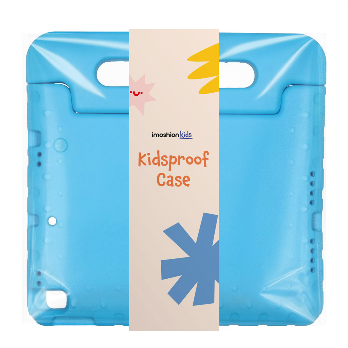 Una custodia blu Kidsproof di imoshion kids in confezione di plastica colorata.