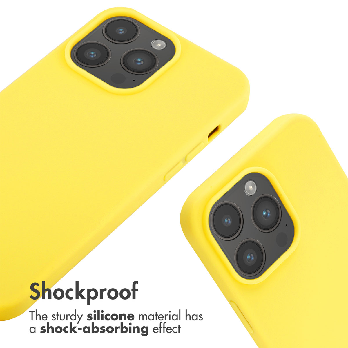 Zwei gelbe Smartphone-Hüllen aus stoßfestem Silikon auf weißem Hintergrund.