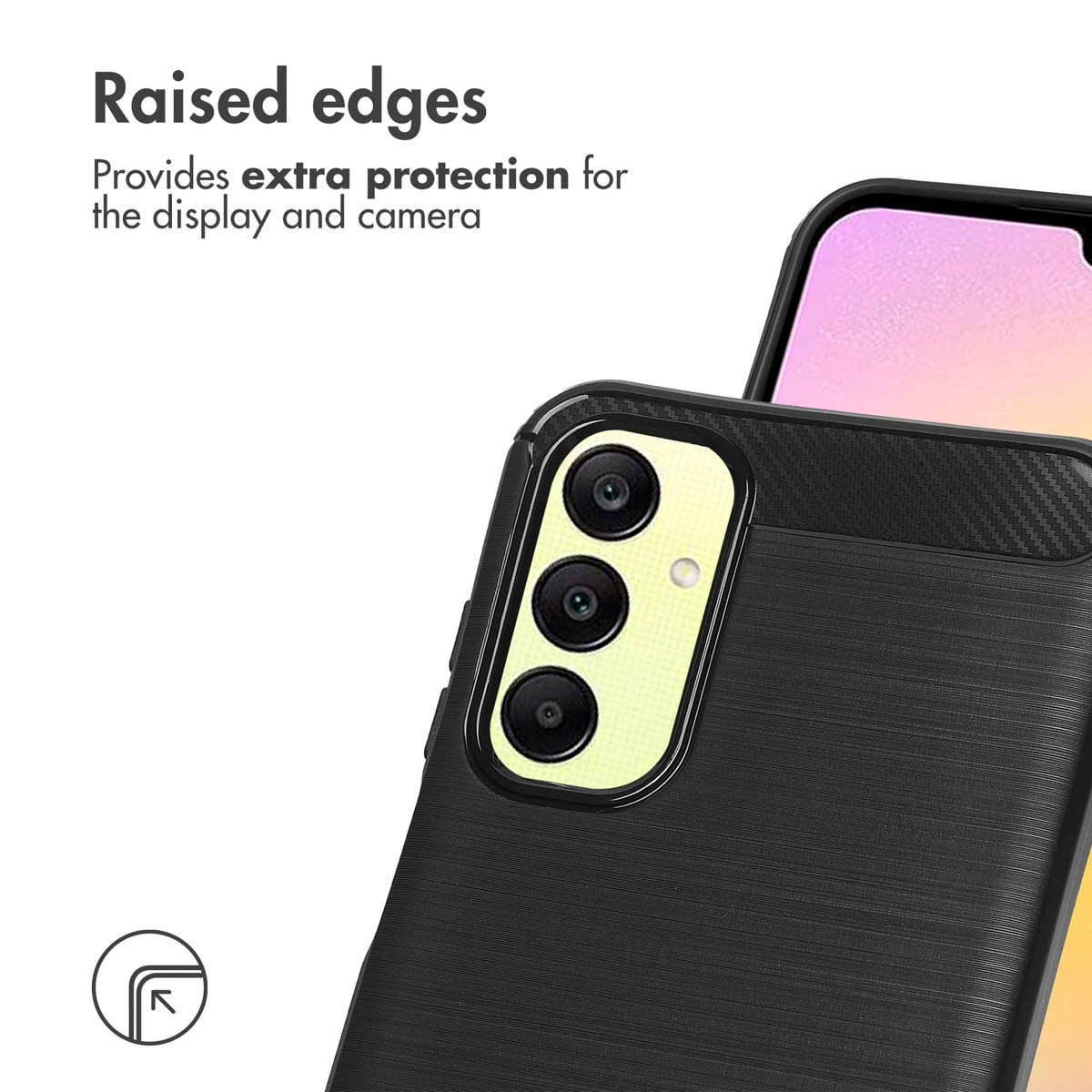 Erhöhte Kanten bieten zusätzlichen Schutz für Display und Kamera eines Smartphones.