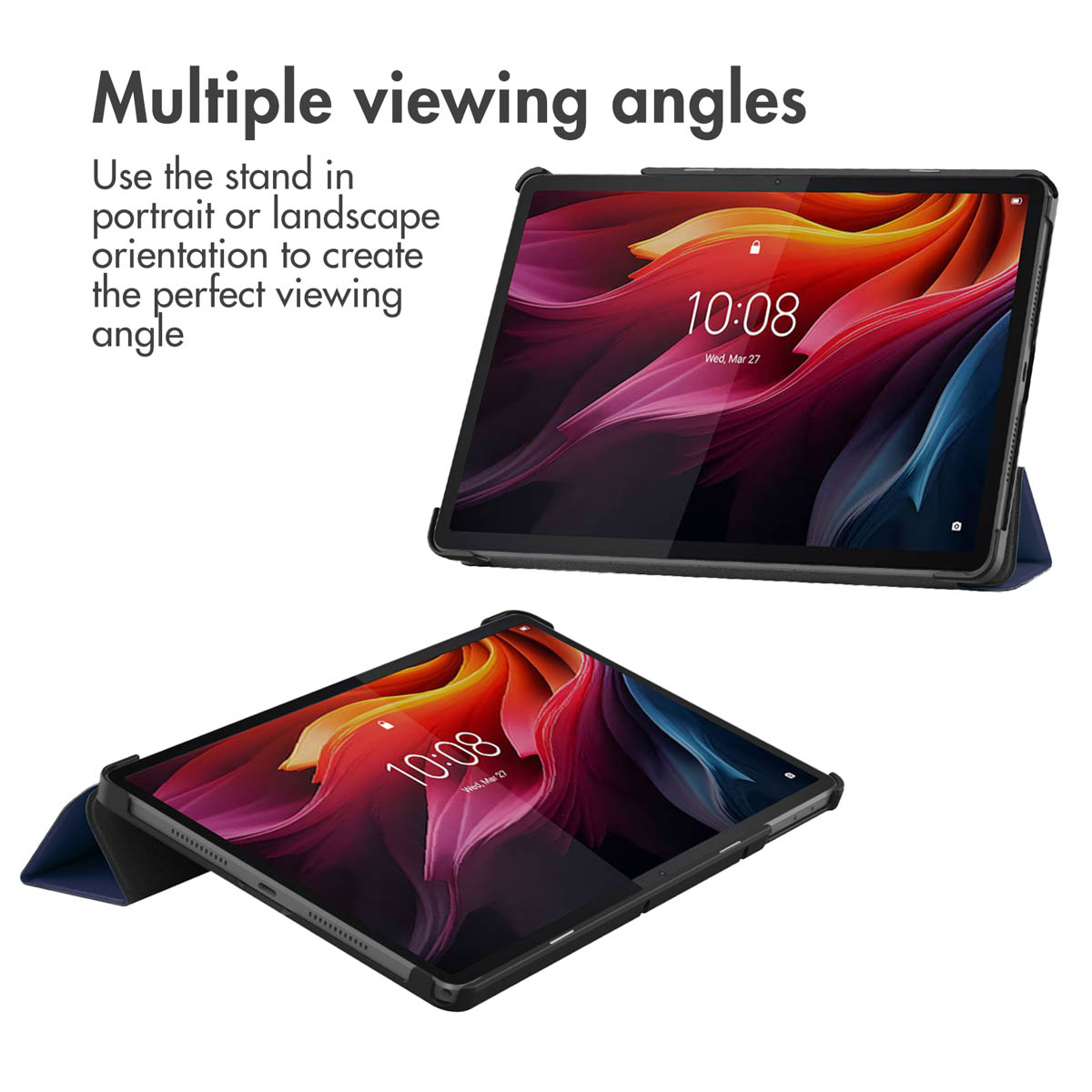IMOSHION Custodia Protettiva Trifold Bookcover Custodia per tablet Copertina per Lenovo Ecopelle, Blu scuro