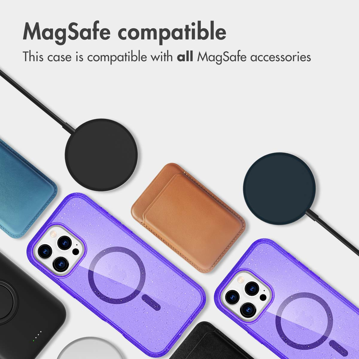 MagSafe compatible cases and accessories in various colors.