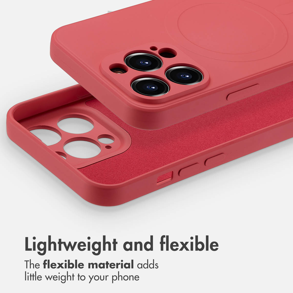 Custodia per telefono in silicone rosso con aperture e anello magnetico.
