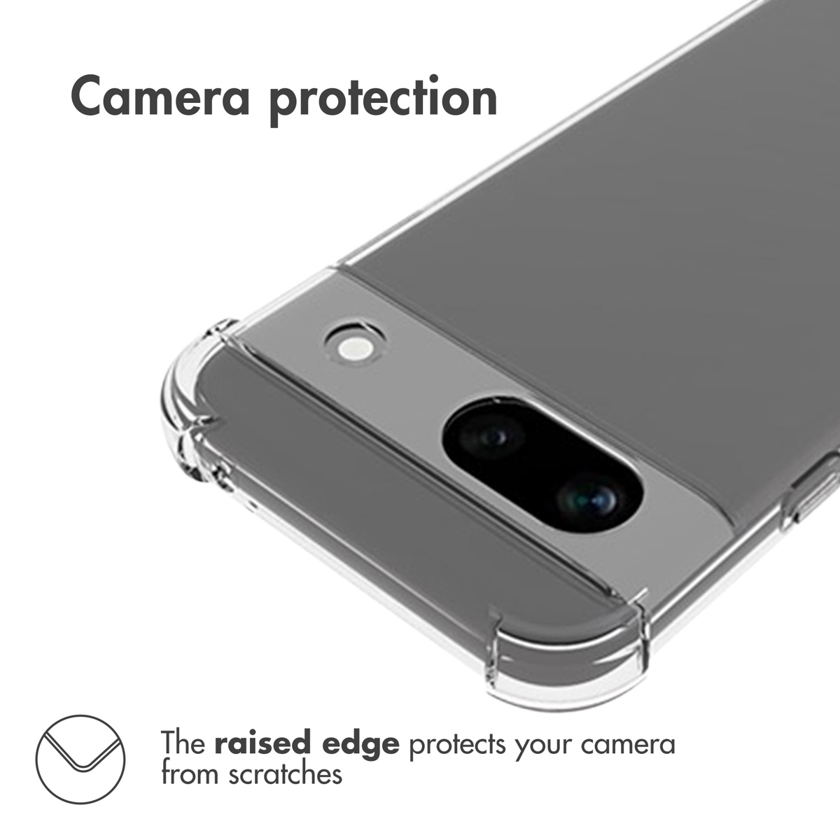 Coque de téléphone transparente avec bord surélevé pour la caméra.