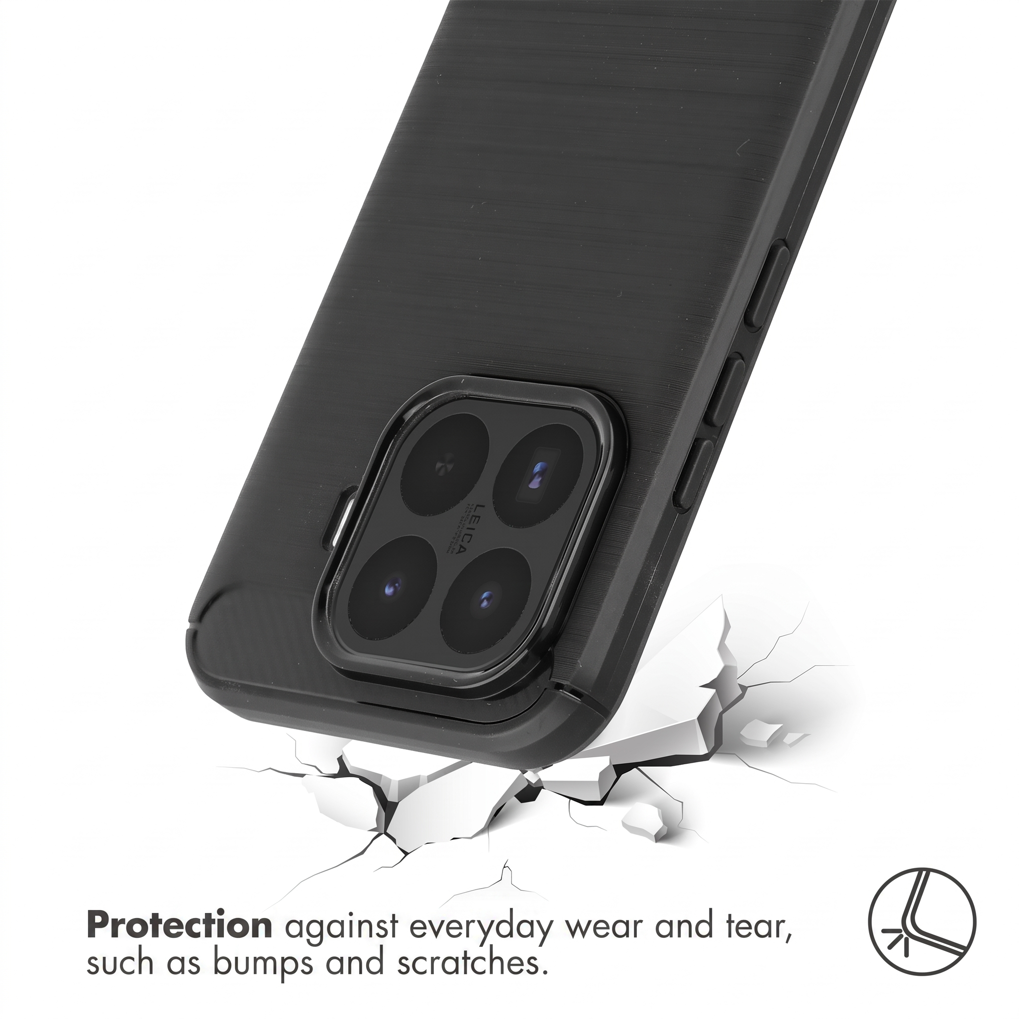 Fundadora de teléfono negra con cámara y protección contra golpes.