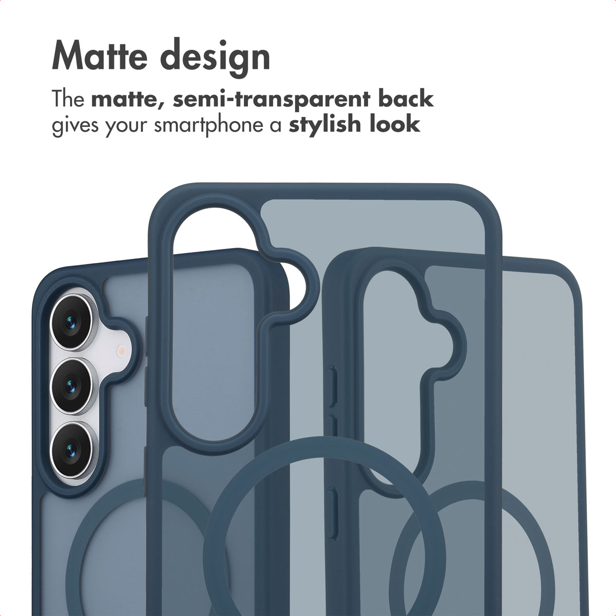 Blaue matte Schutzhüllen für Smartphones mit halbtransparentem Design und Kameraschutz.