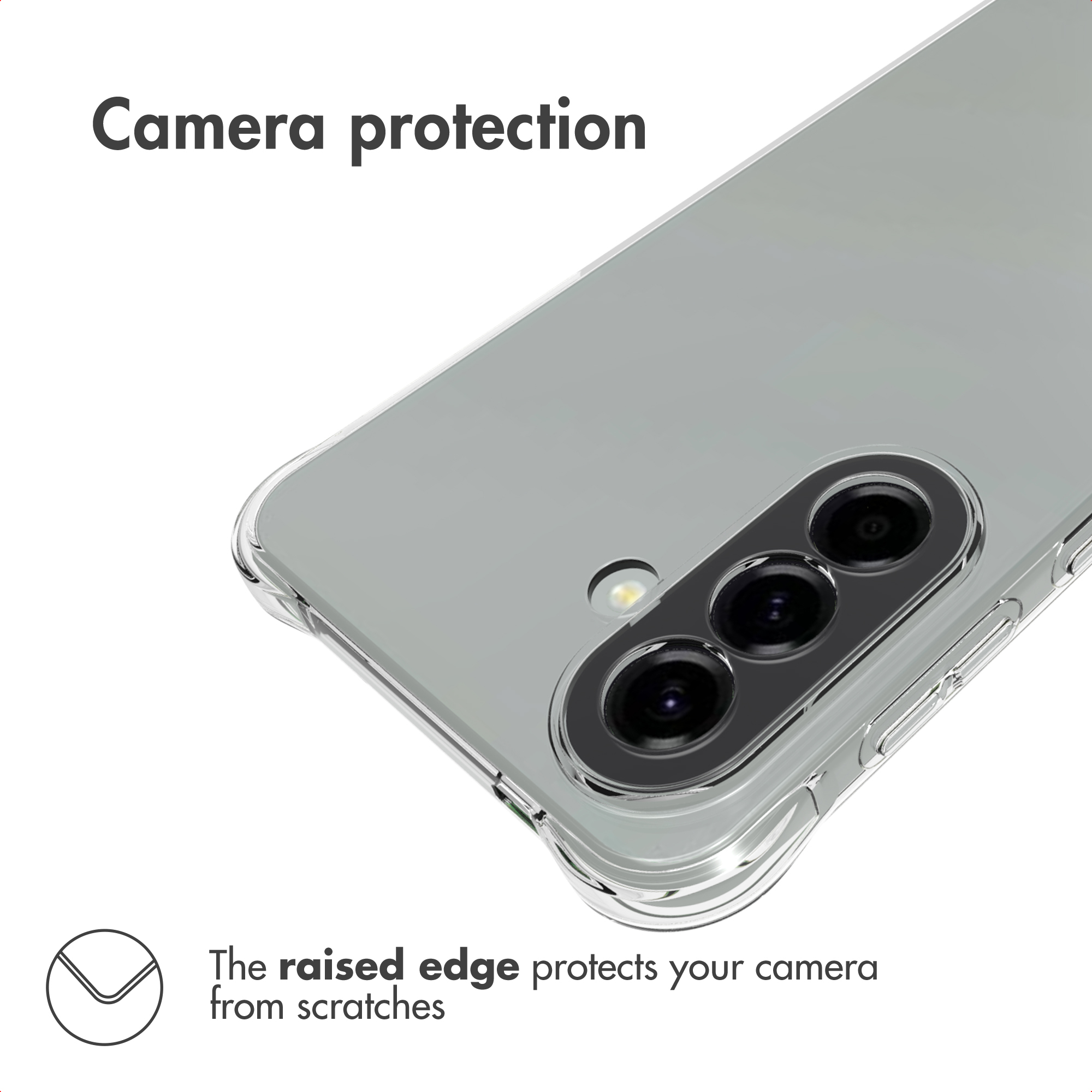 Coque de téléphone transparente avec bord surélevé pour protéger les objectifs.