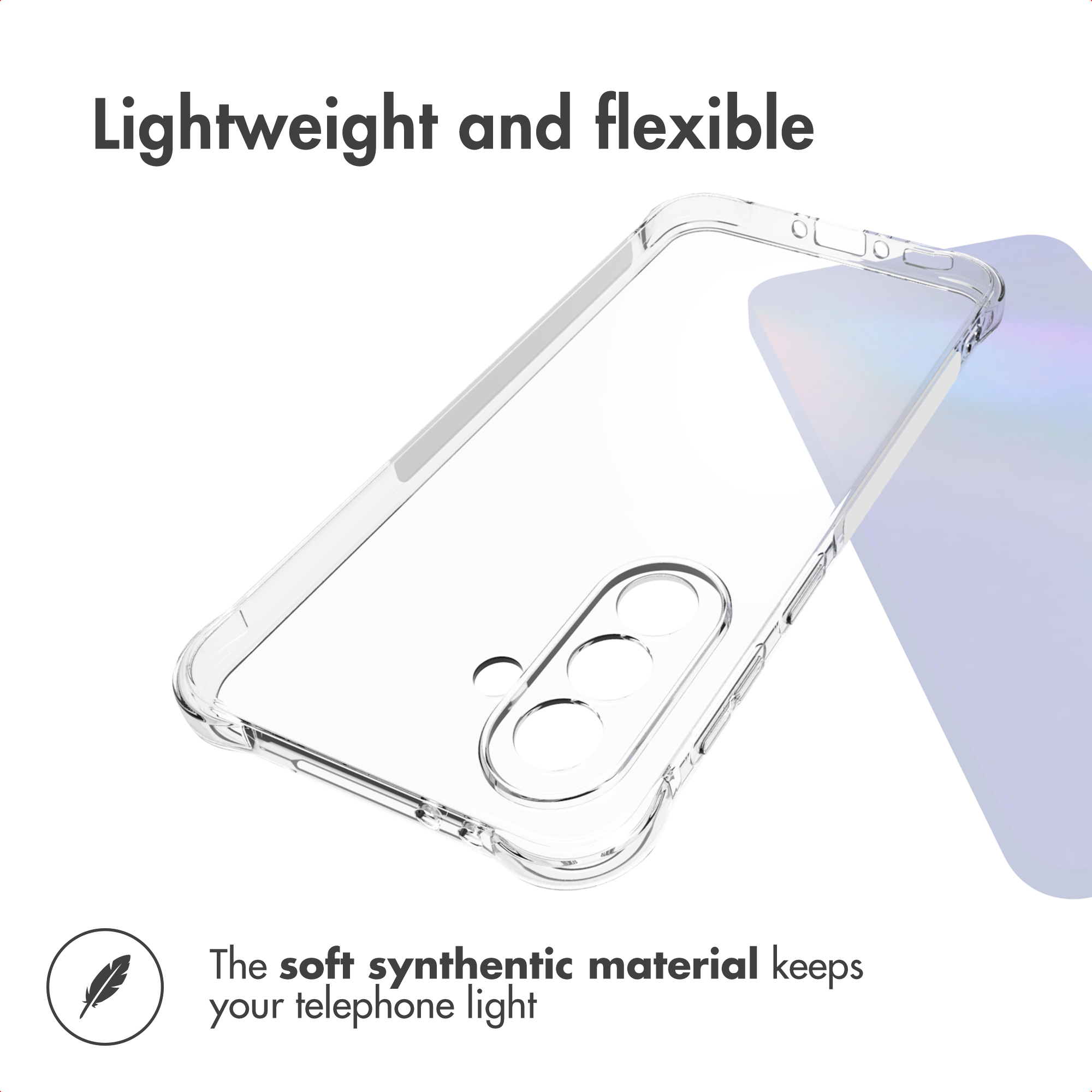 Coque de téléphone transparente avec texte et icône de plume