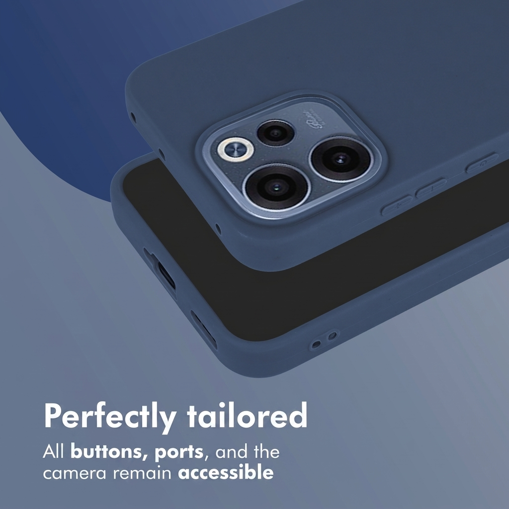 Fundas azules para smartphone mostrando cámara y botones. Texto abajo.