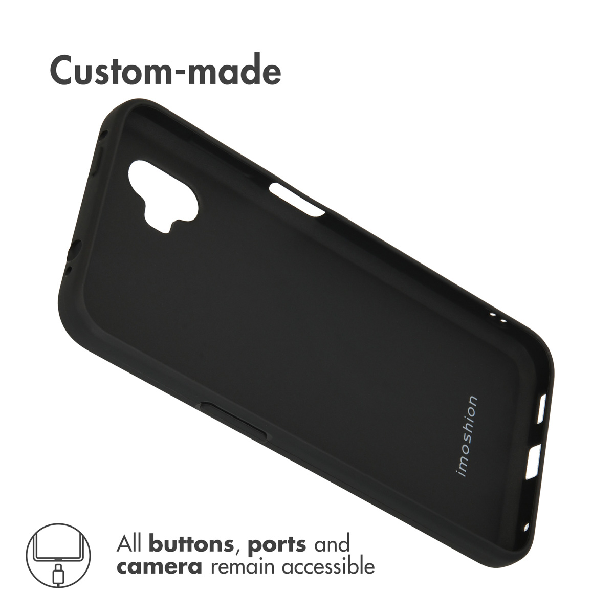 A black smartphone case with precise cutouts for buttons and camera.