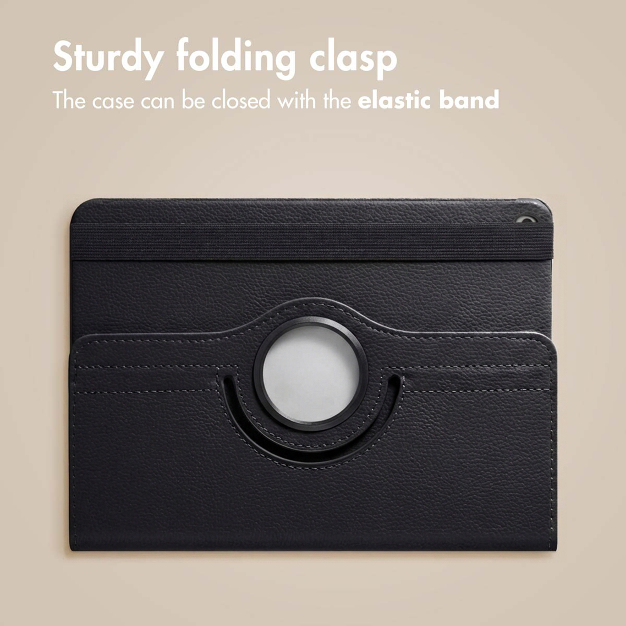 Stevige vouwsluiting, hoesje sluit met elastische band.