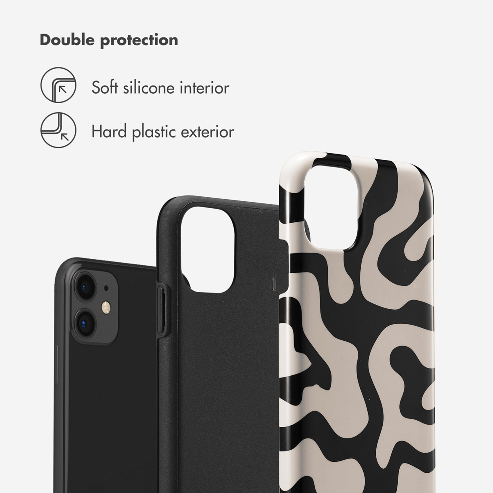 Funda de móvil con doble protección: interior de silicona suave y exterior de plástico duro.