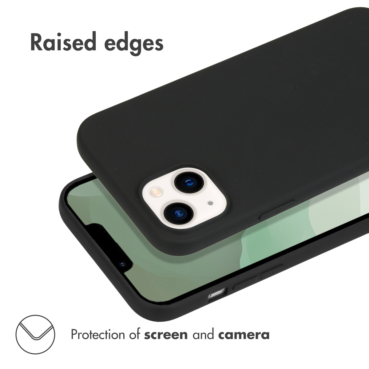 Eine schwarze Handyhülle mit erhöhten Rändern zum Schutz von Display und Kamera.