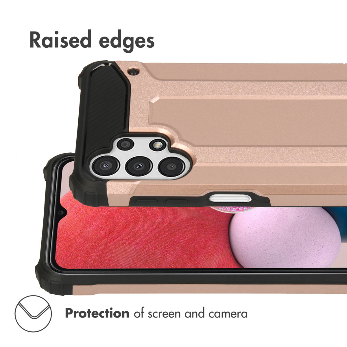 Smartphone dans une coque robuste avec des bords surélevés pour protéger l'écran.