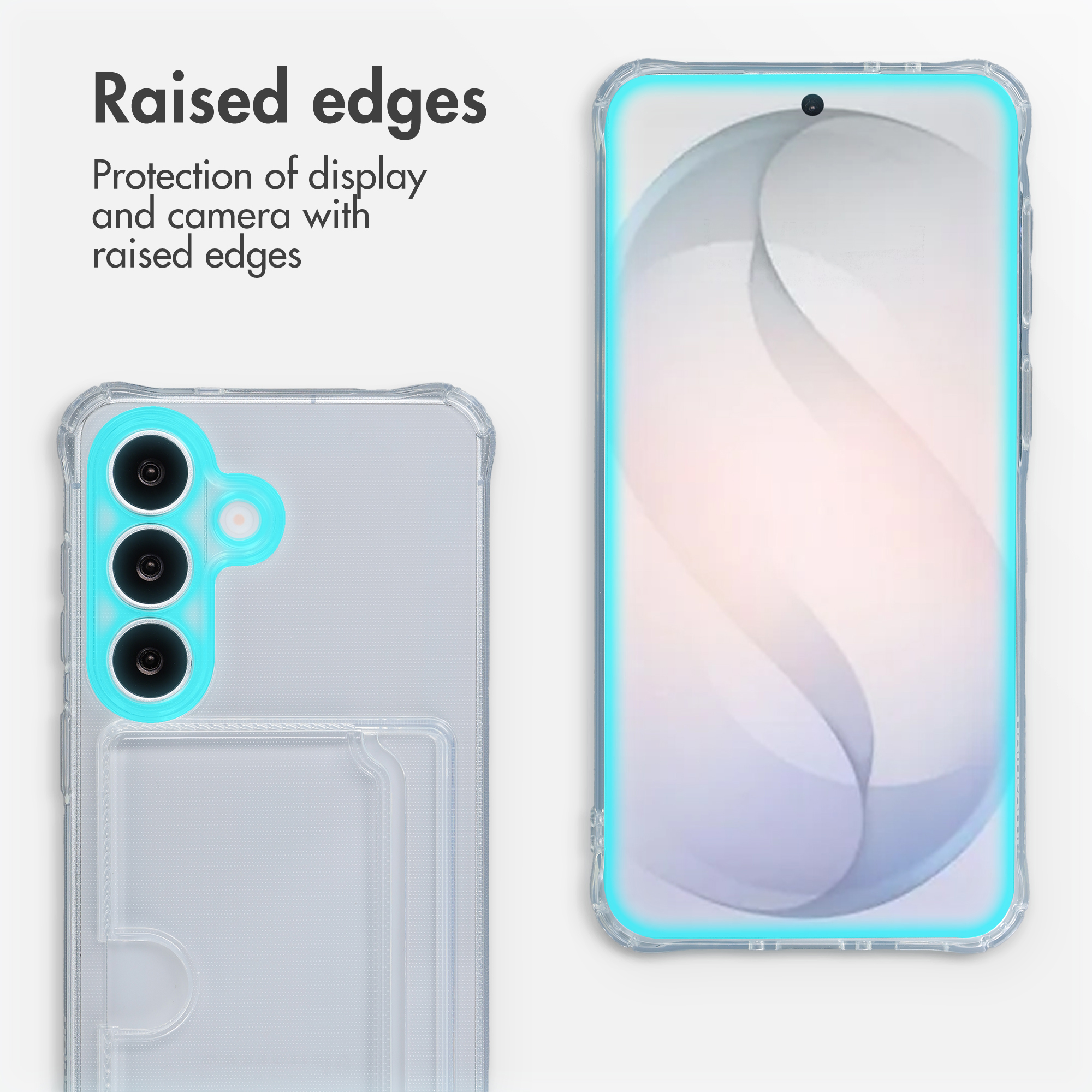 Custodia per telefono con bordi rialzati per proteggere display e fotocamera.