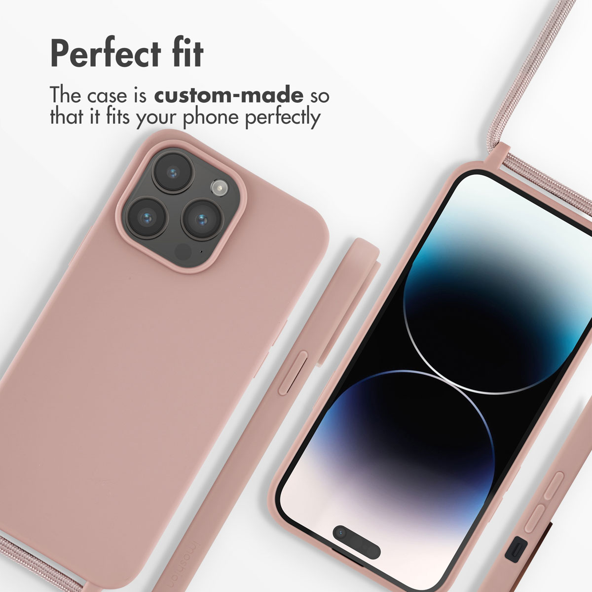 Rosa Smartphone-Hülle mit Umhängeband und perfekter Passform.