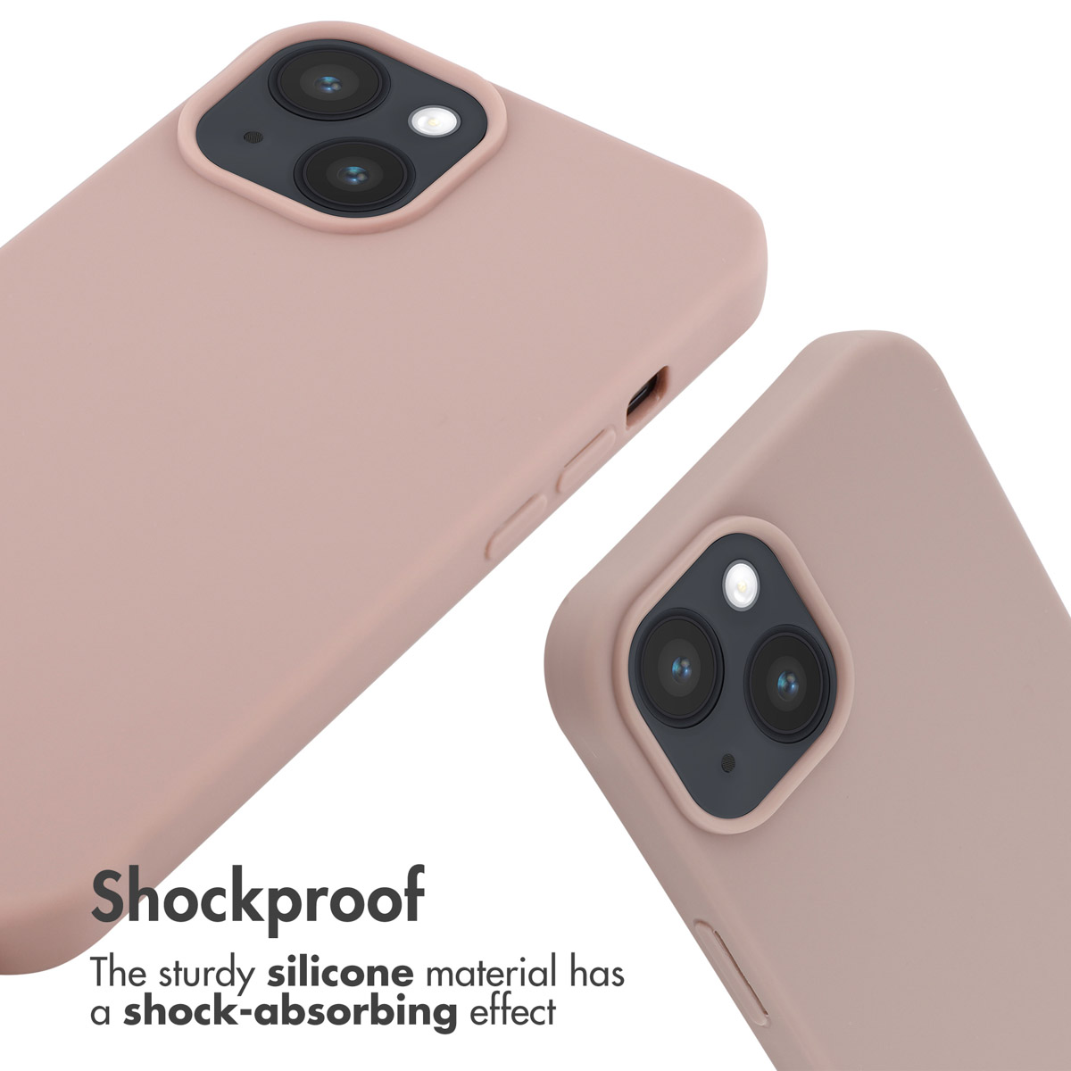 Deux coques de téléphone en silicone rose avec double découpe d'appareil photo sur fond blanc.