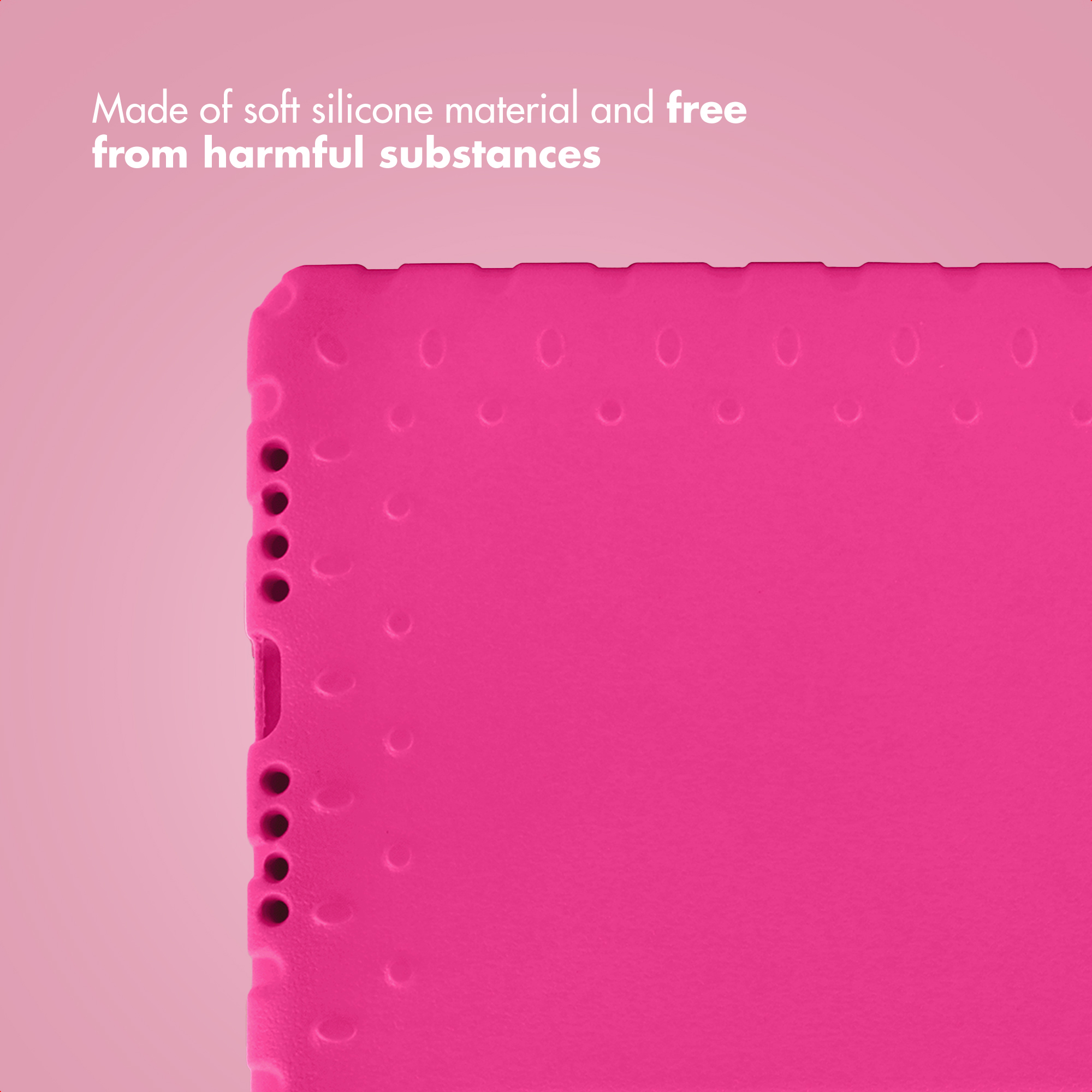 Custodia in silicone rosa testurizzata su sfondo rosa.