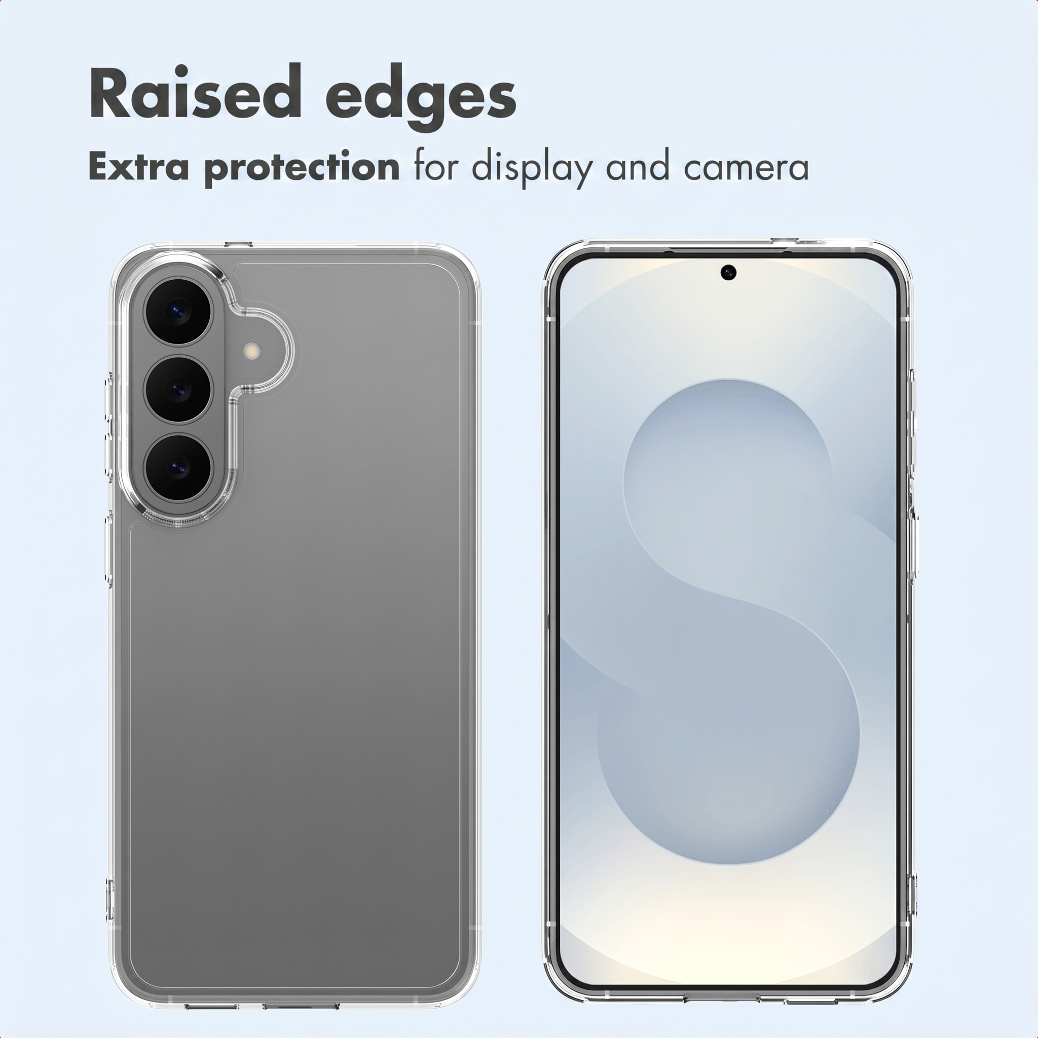 Coque de téléphone avec bords surélevés pour écran et caméra.
