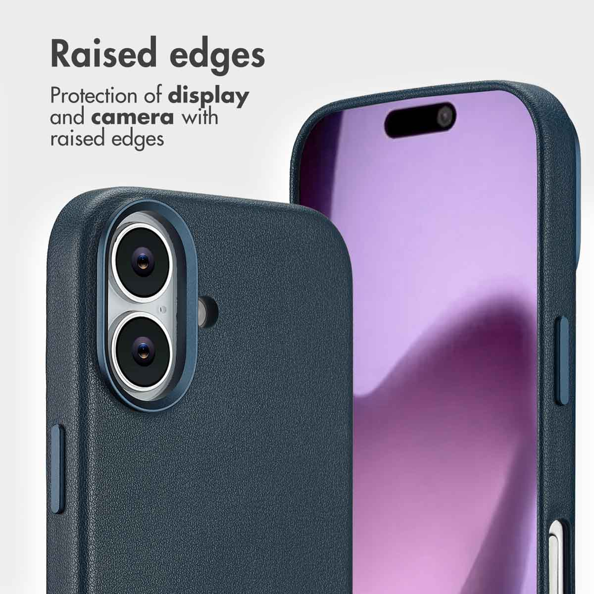Funda protectora azul oscuro con bordes elevados para la cámara y pantalla.