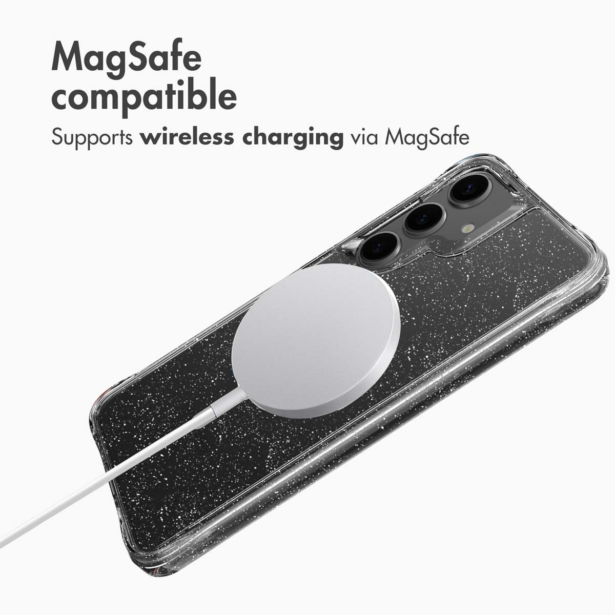 Fundador brillante en un smartphone con cargador MagSafe.