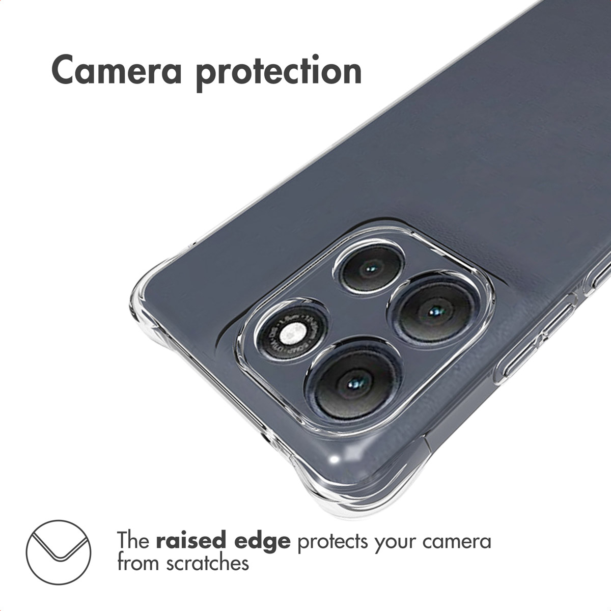 Una custodia per telefono con bordo rialzato per proteggere la fotocamera.