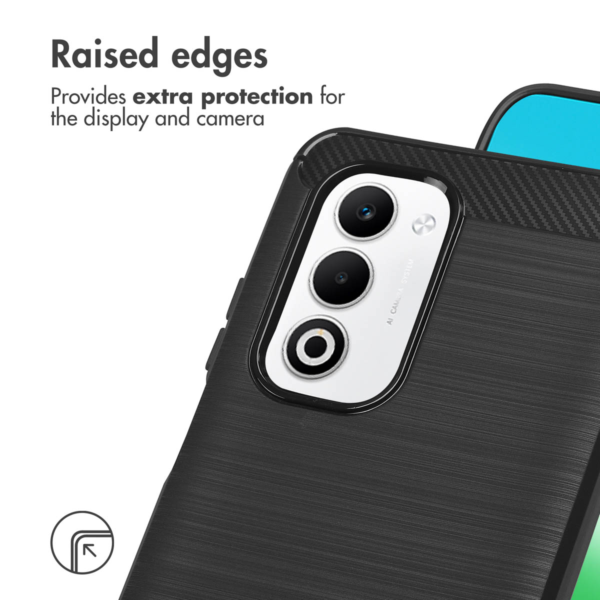 I bordi rialzati proteggono schermo e fotocamera. Custodia per smartphone nera.