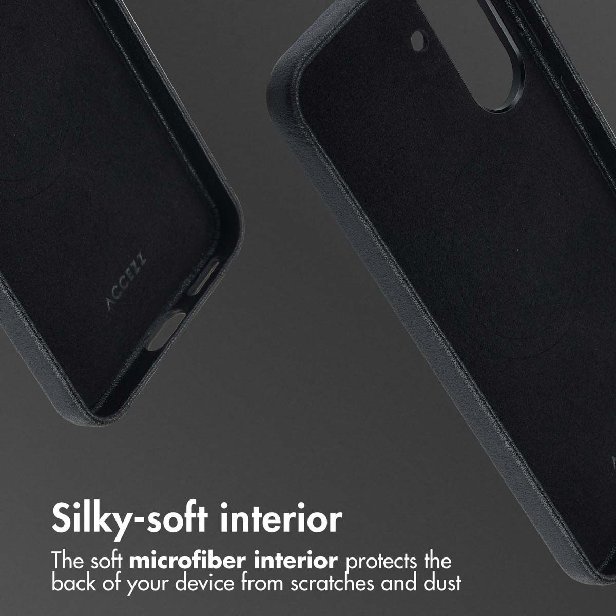 Dos fundas de teléfono negras con interior de microfibra suave.
