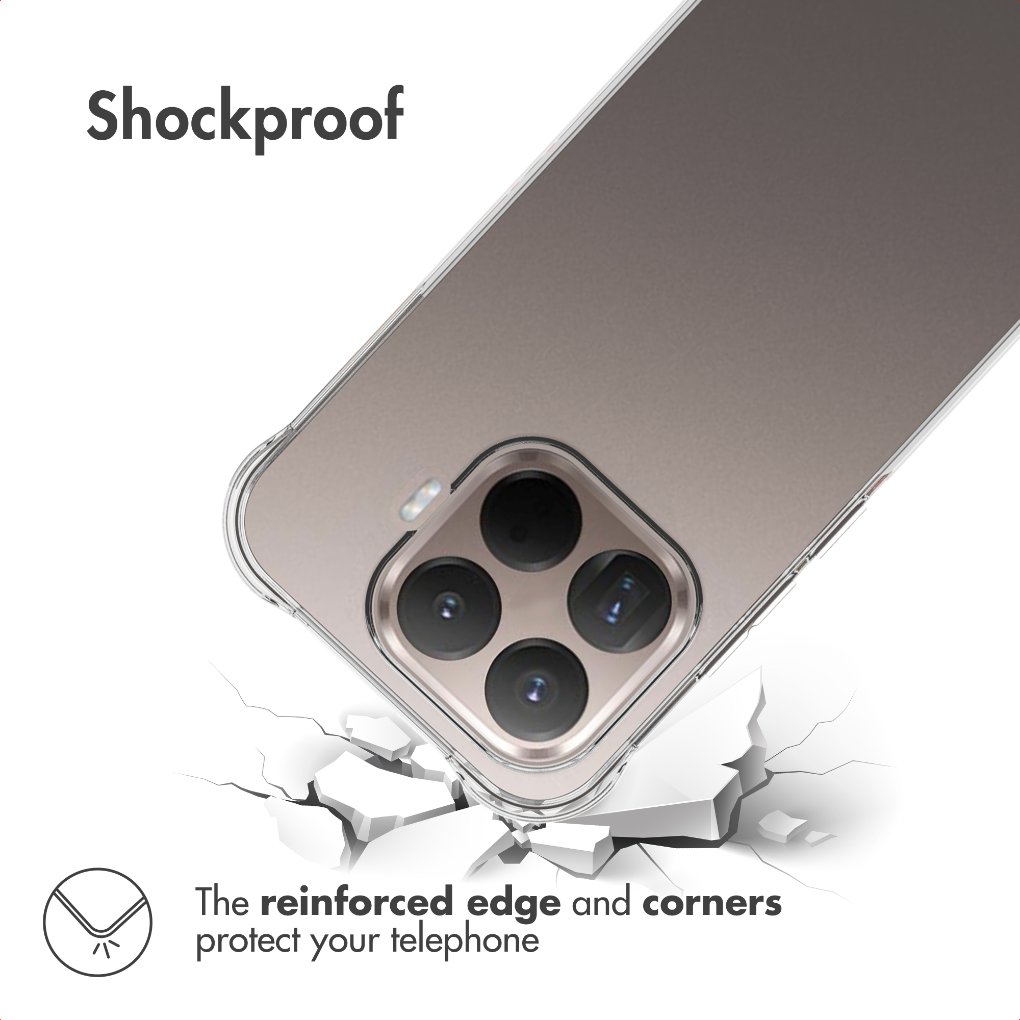 Una funda protectora con esquinas reforzadas protege el teléfono de impactos.
