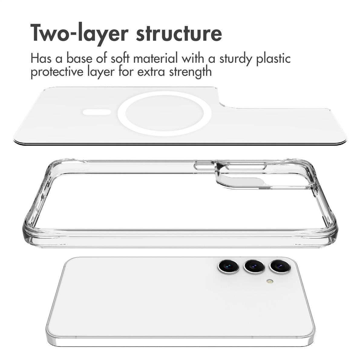 Diagramme montrant la structure à deux couches d'une coque de protection pour smartphone.