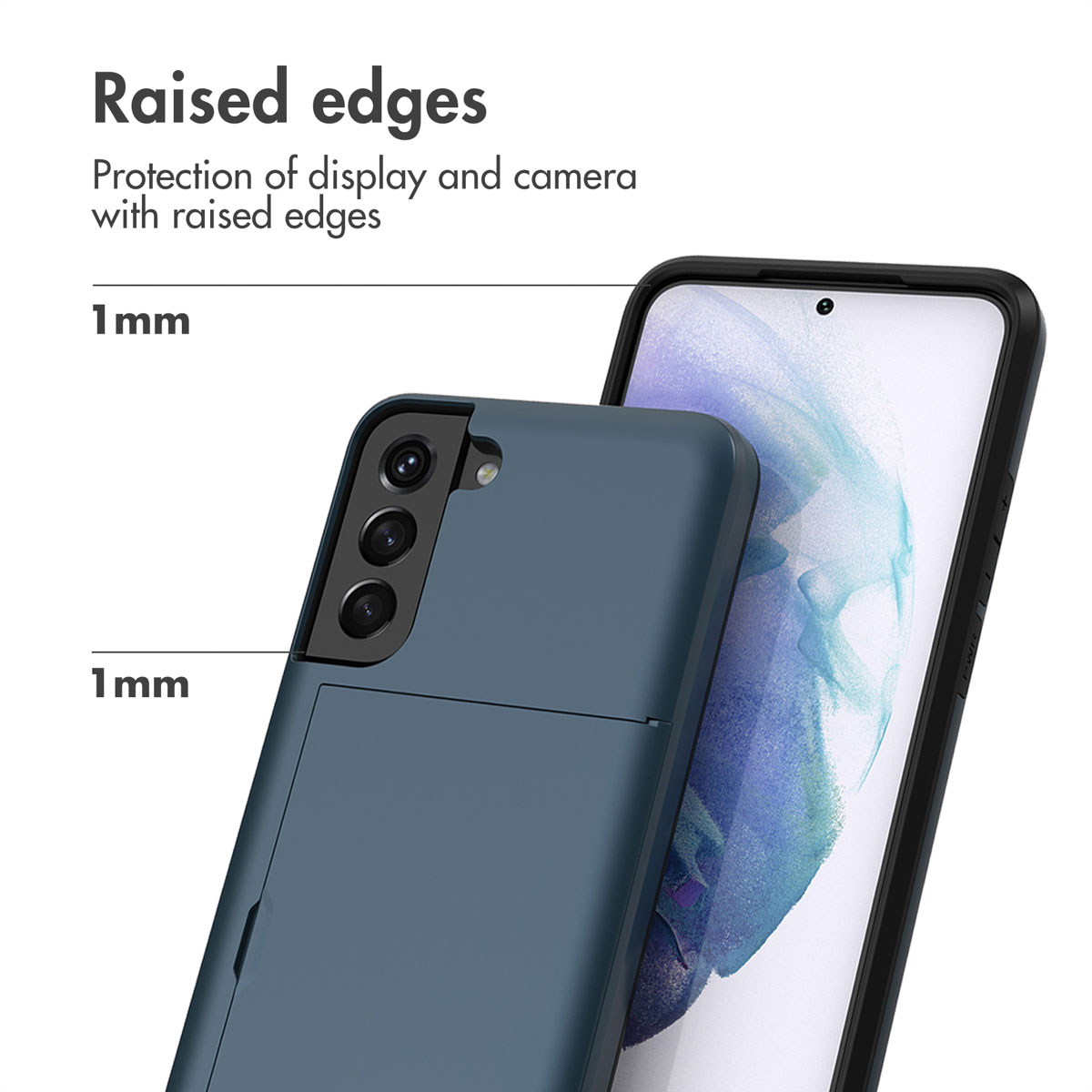 Coque de téléphone avec des bords surélevés pour protéger l'écran et l'appareil photo.