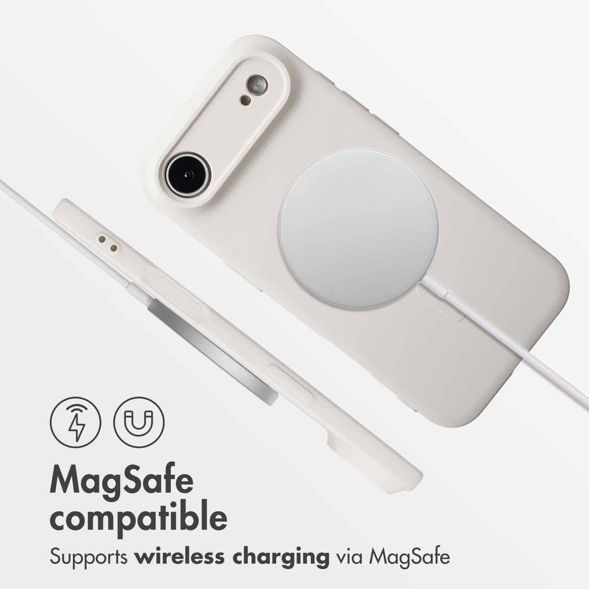 Custodia per telefono bianca compatibile MagSafe con ricarica.