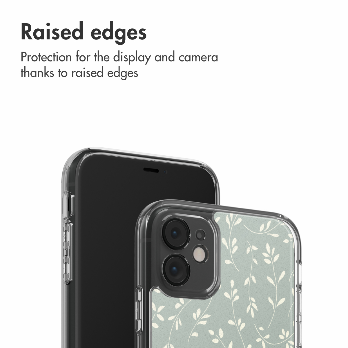 Funda de móvil con bordes elevados para proteger la pantalla y cámara.