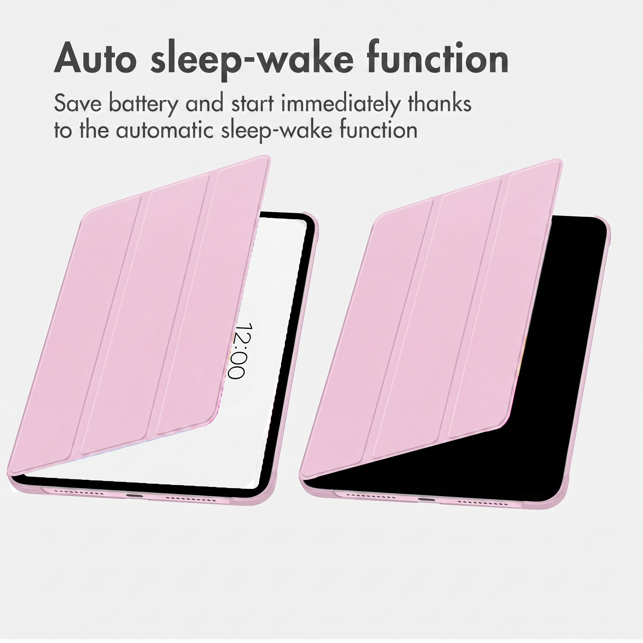 Due custodie rosa per tablet con funzione di sospensione automatica e cover aperta.