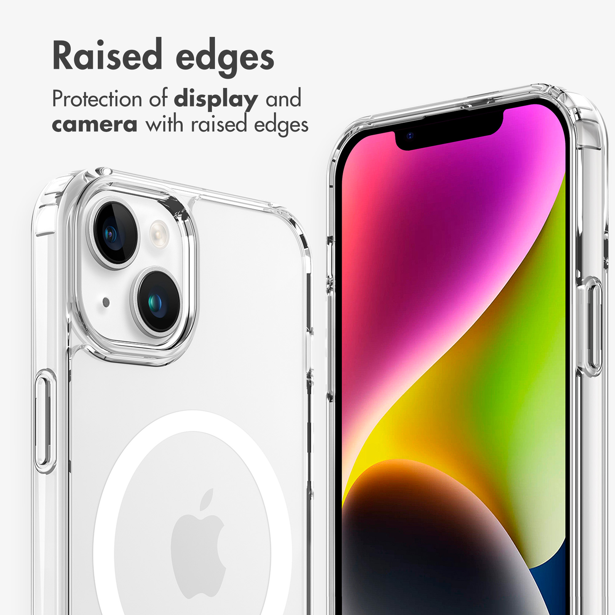 Funda transparente para teléfono que muestra bordes elevados para protección.