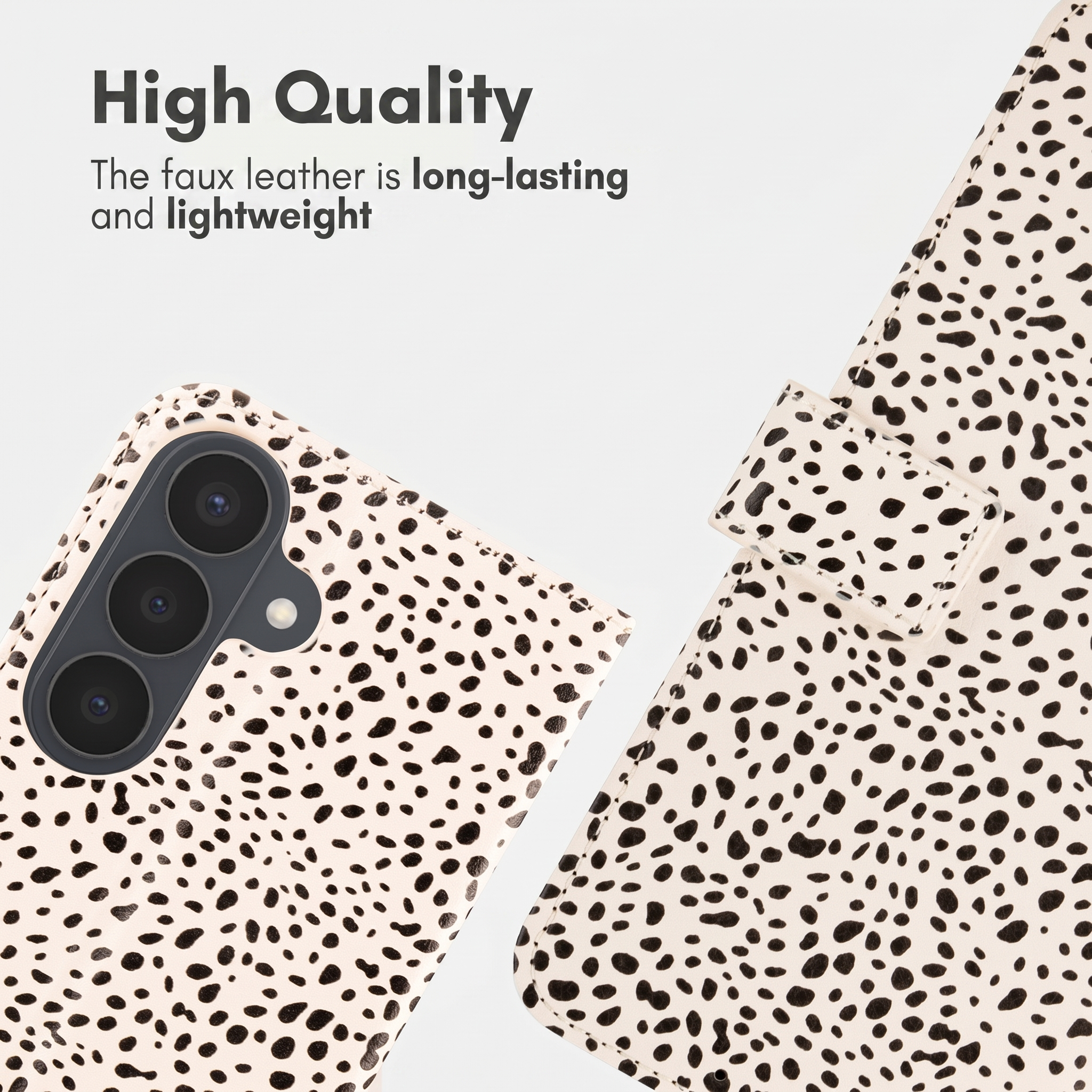 Telefoonhoesje met dalmatiërprint en tekst.