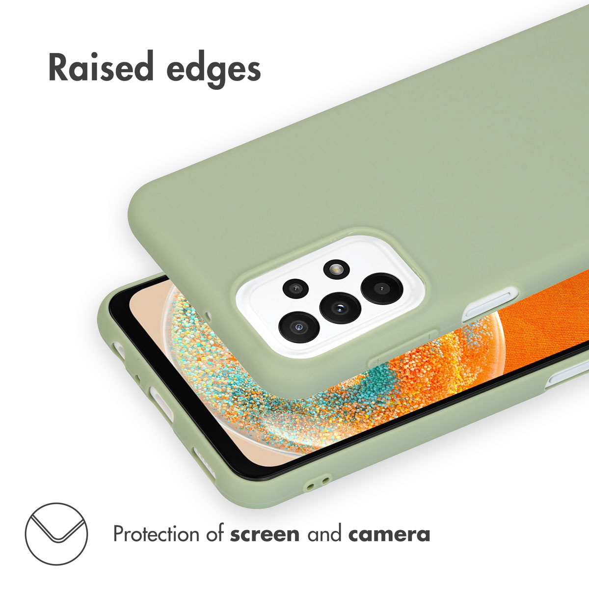 Une coque vert clair montre des bords surélevés pour protéger l'écran et l'appareil photo.
