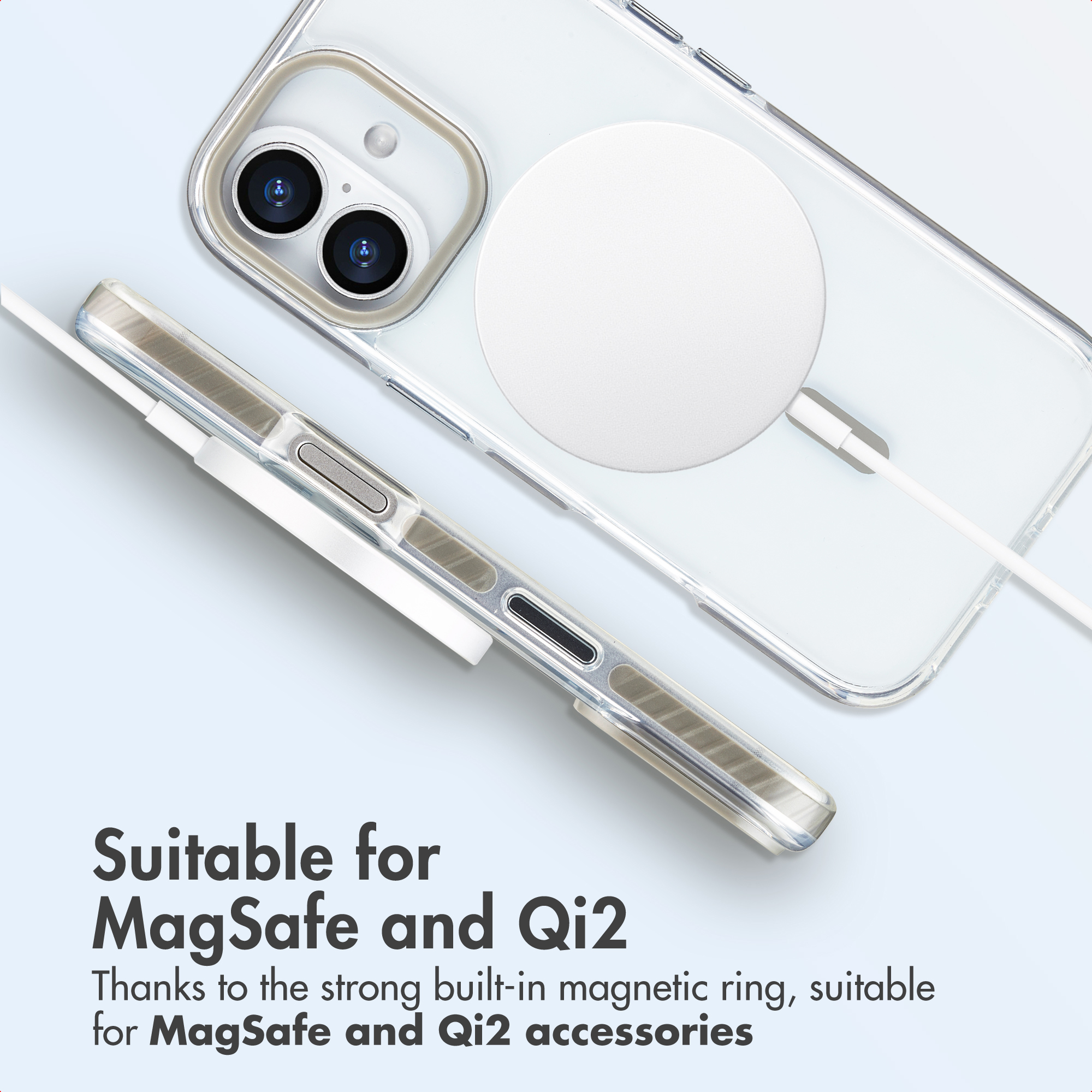 Przezroczyste etui na telefon z pierścieniem MagSafe i kompatybilnością Qi2.
