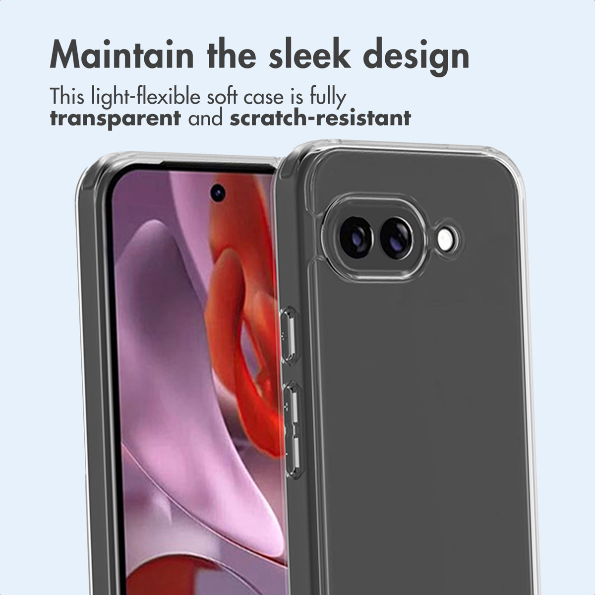 Custodia protettiva trasparente antigraffio su uno smartphone con schermo colorato.