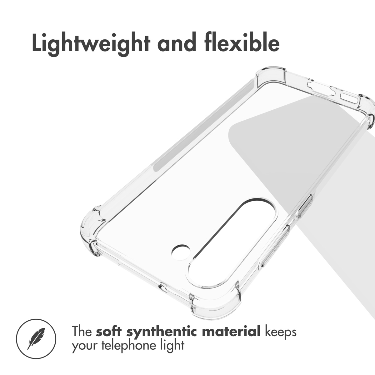 Une coque de téléphone transparente et souple avec du texte.