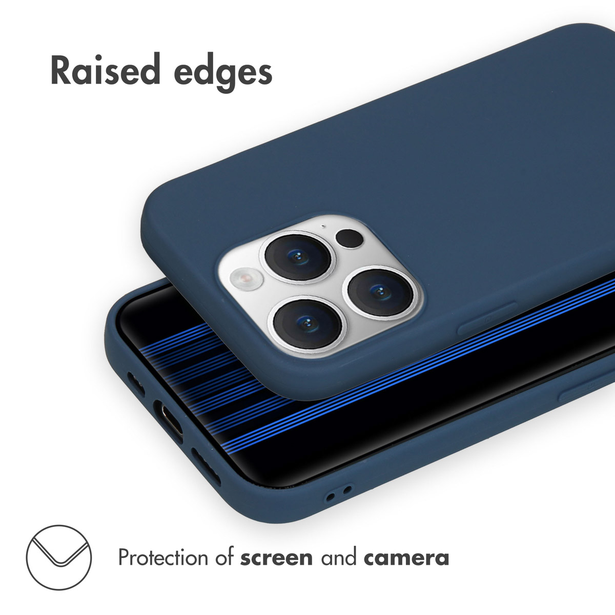 Blaue Smartphone-Hülle mit erhöhtem Rand zum Schutz von Display und Kamera.