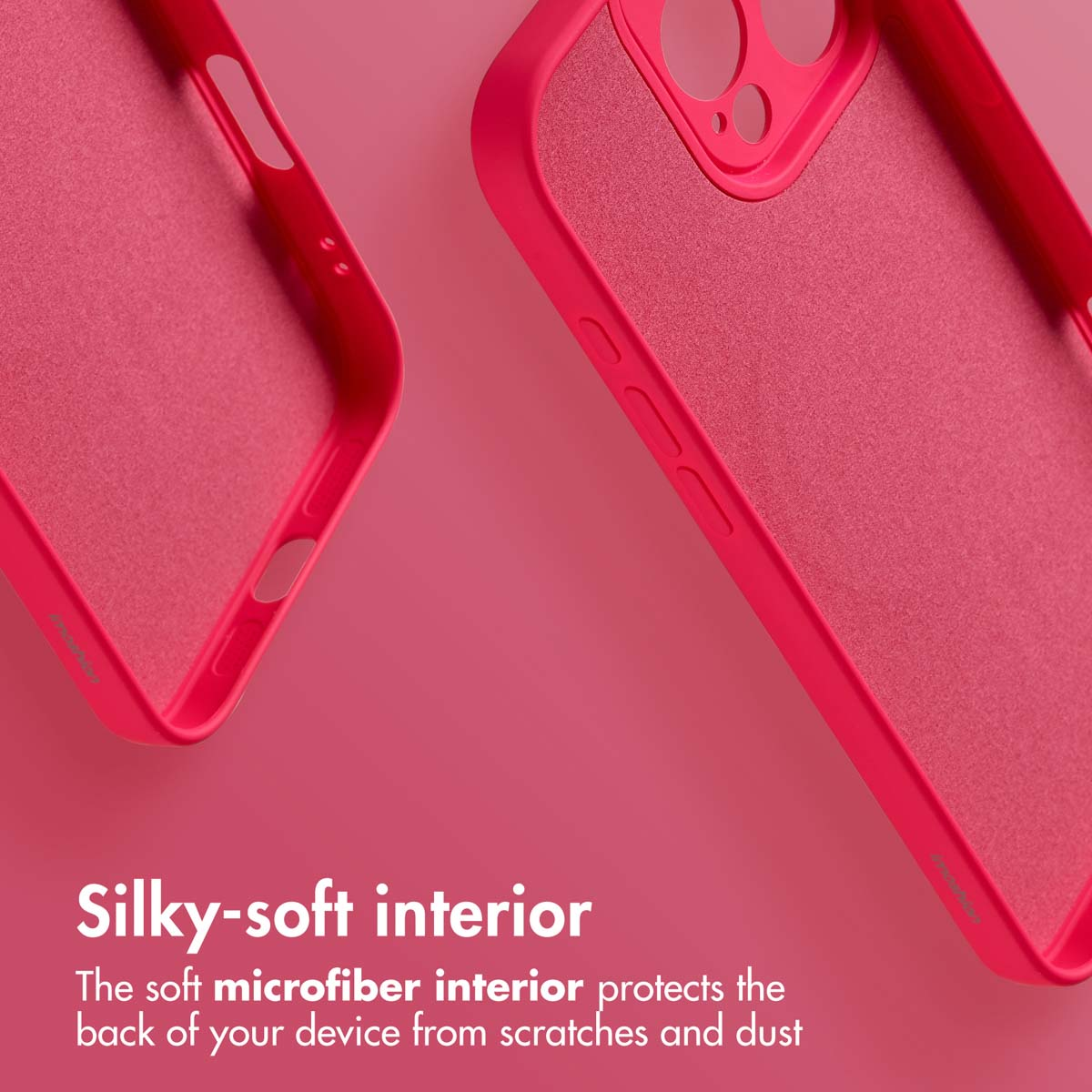Due cover rosa su sfondo rosa con testo sull'interno in morbida microfibra.