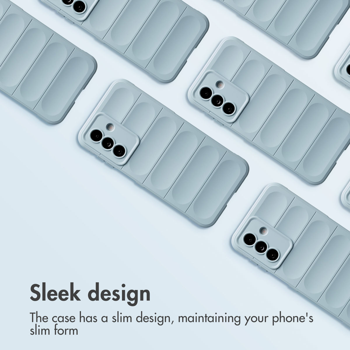 Diverse custodie per cellulare azzurre con design imbottito su sfondo azzurro.