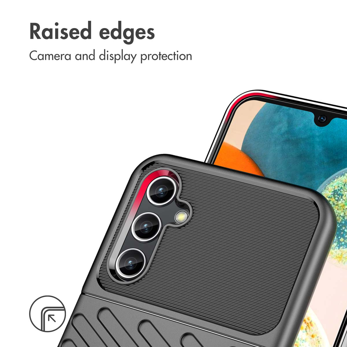 Une coque de smartphone noire avec des bords surélevés pour la caméra et l'écran.
