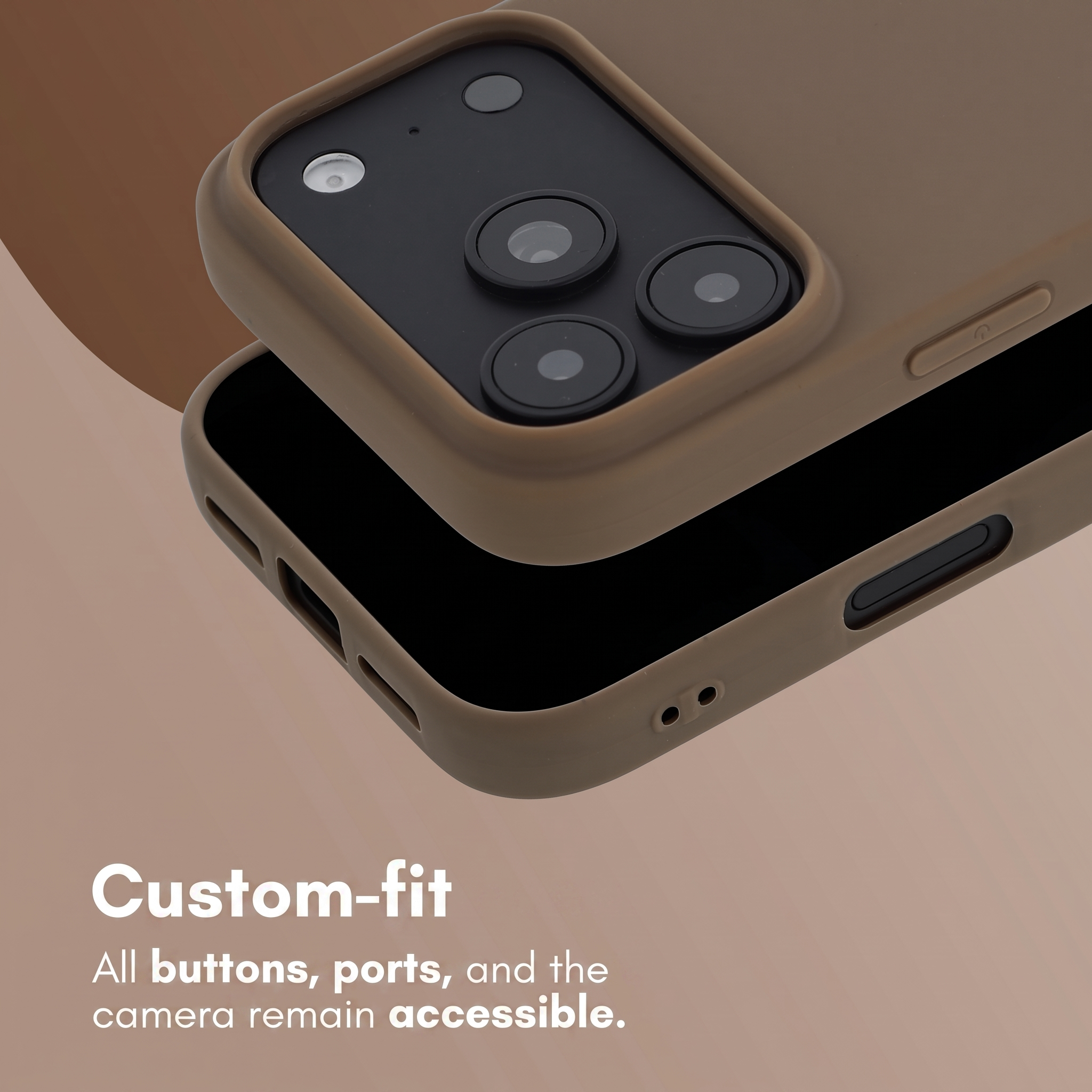 Deux coques de téléphone marron avec découpe pour appareil photo.