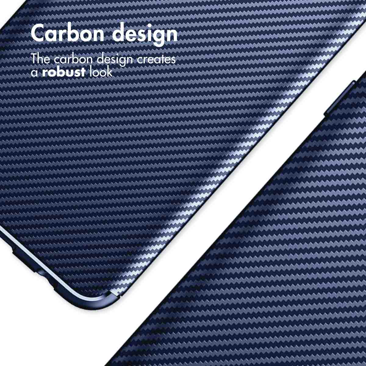 Coque de téléphone bleue avec motif en carbone et texte Carbon design.
