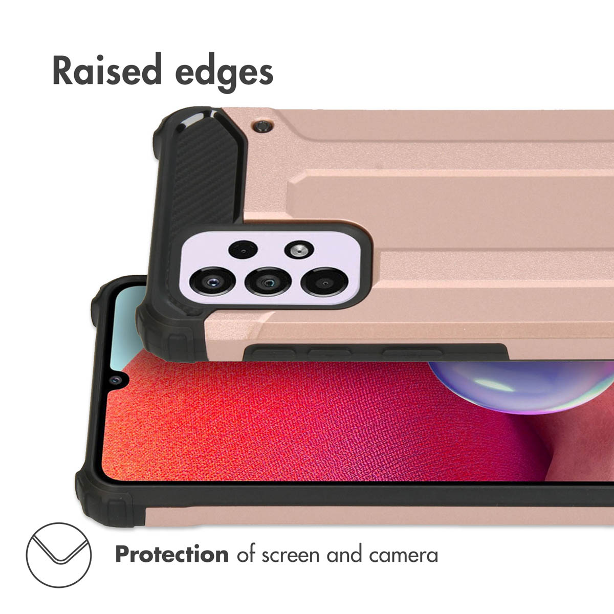 Gros plan d'une coque de protection rose avec des bords surélevés.