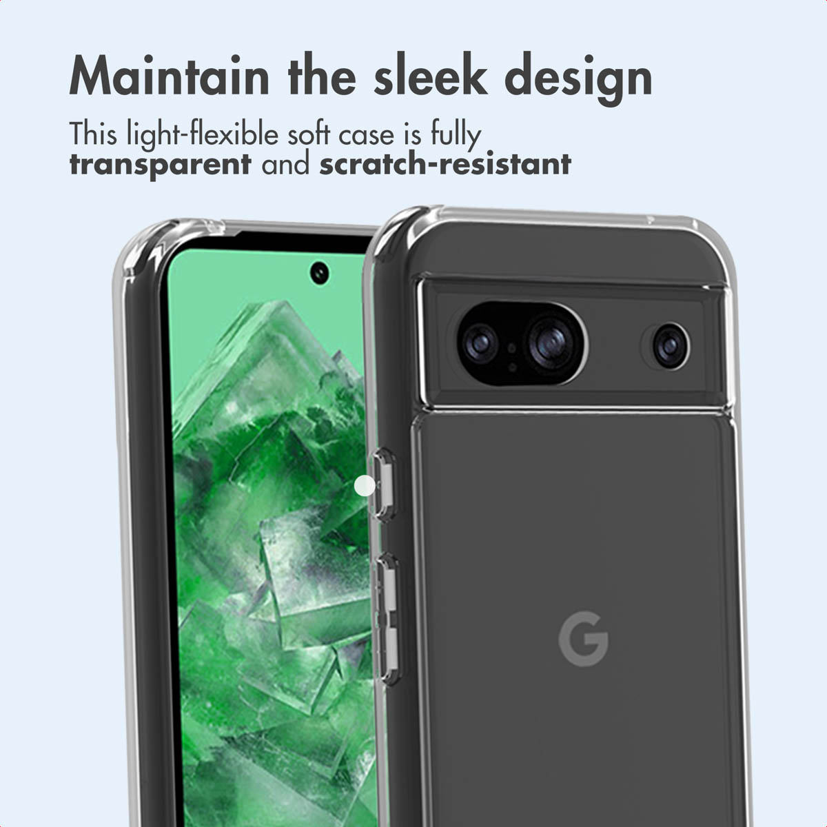 Coque de protection transparente et souple sur un smartphone avec fond vert.