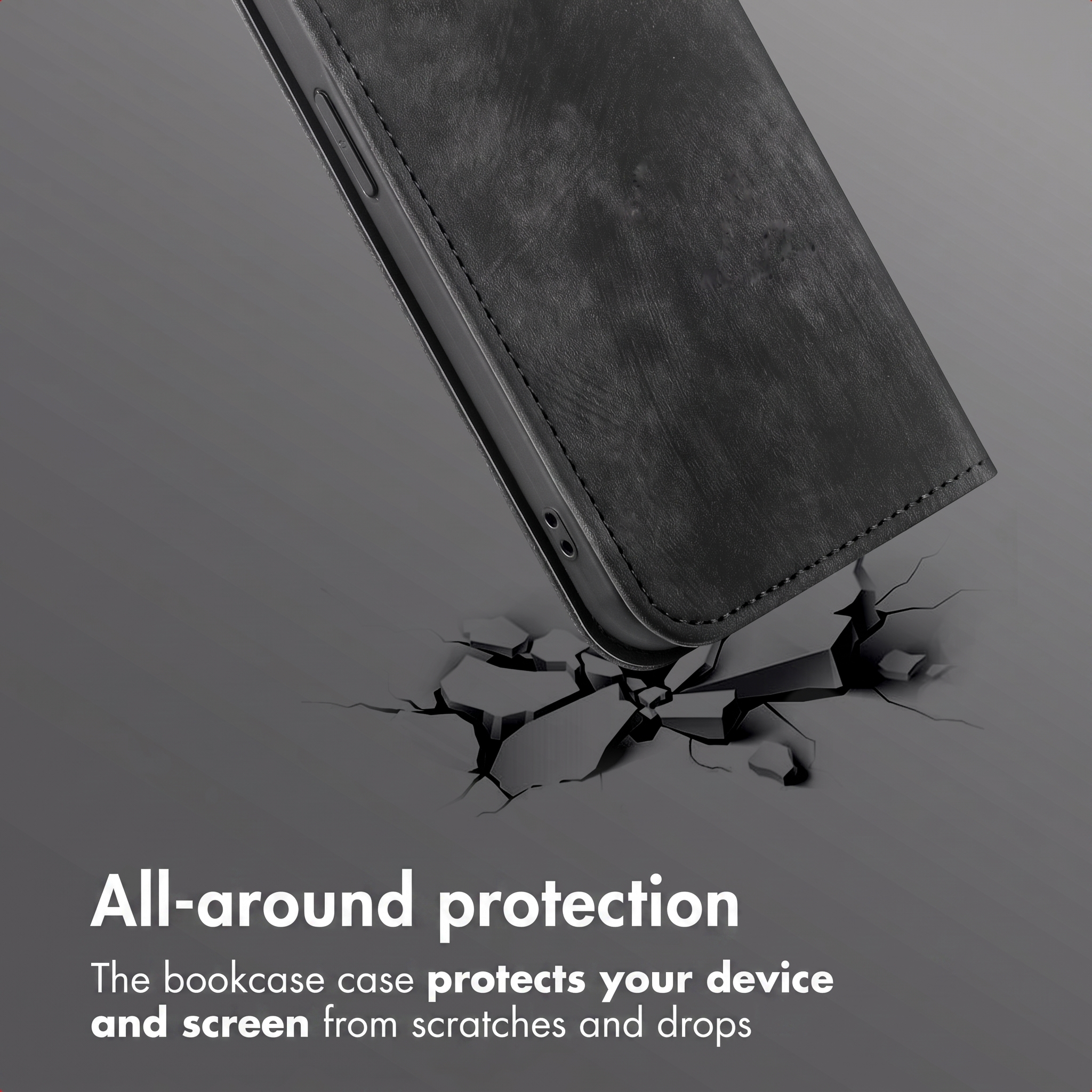 Custodia per telefono in pelle nera protegge da urti e cadute.