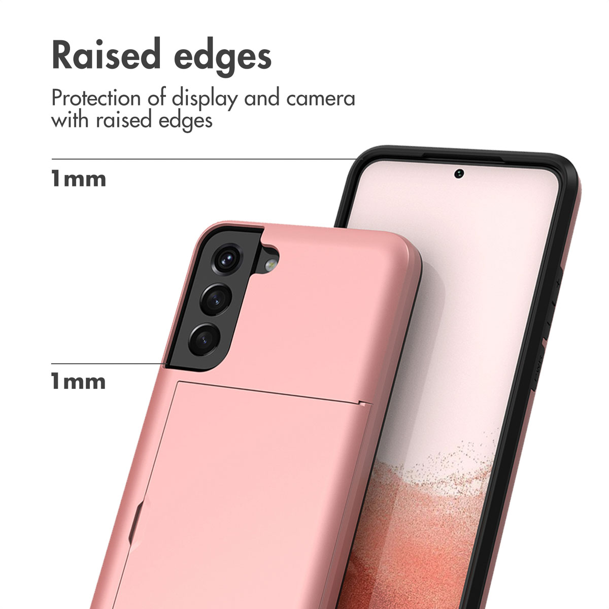 Une coque de téléphone rose avec des bords surélevés de 1 mm pour protéger l'écran et l'appareil photo.