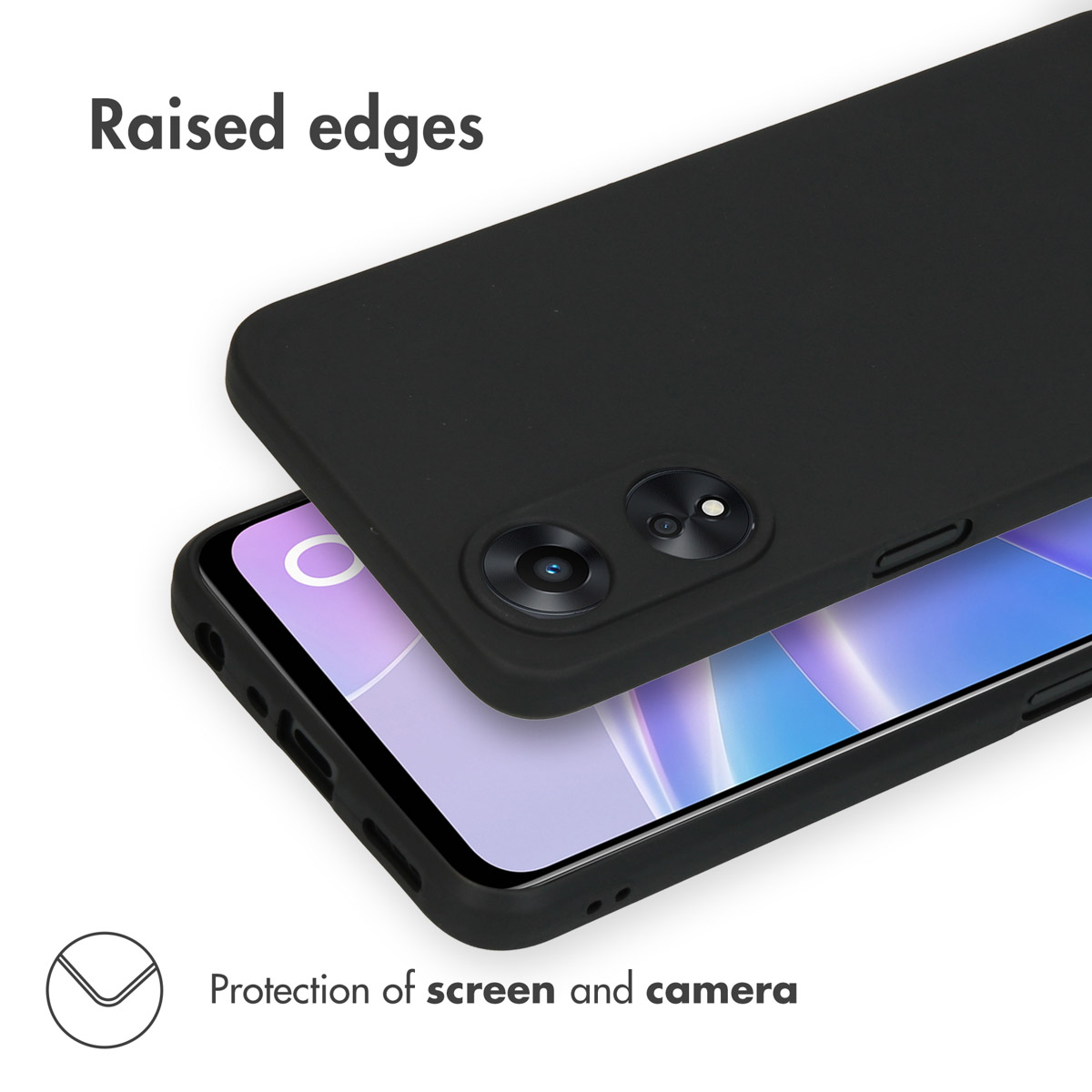 Un teléfono con funda negra, mostrando bordes levantados para proteger la pantalla y la cámara.